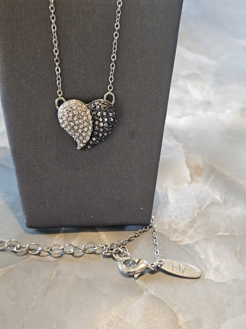 Two-Tone Crystal Heart Pendant Necklace